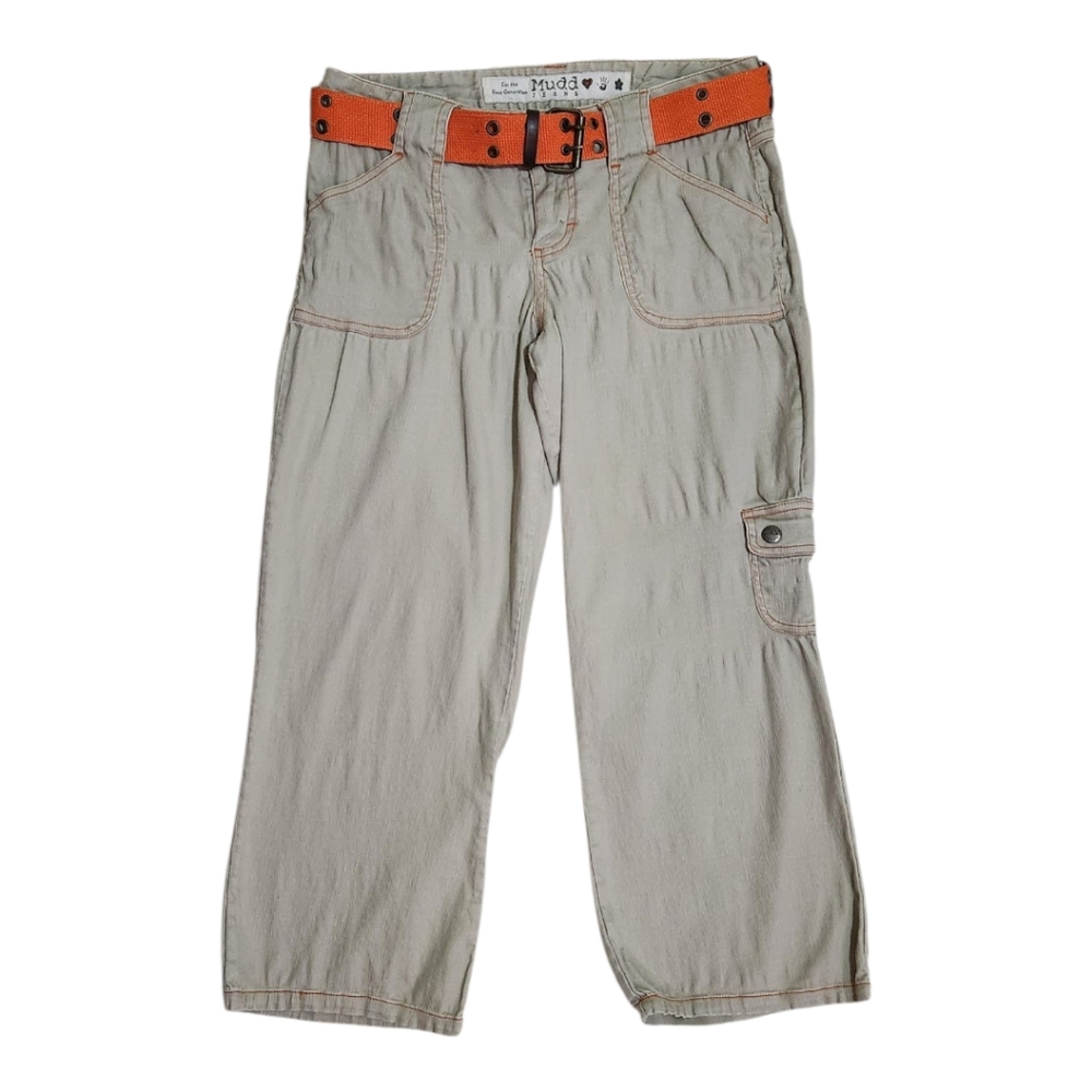Y2K Mudd Khaki Capri Pants With Matching Belt